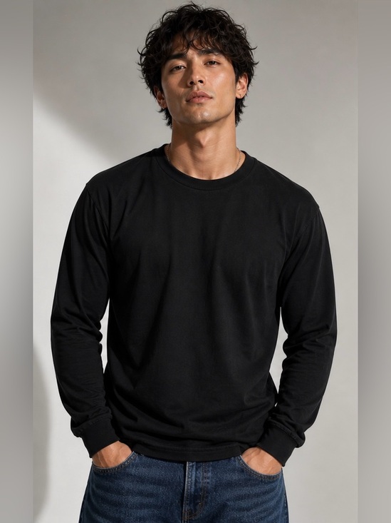 George Other - George Men's Black Long-Sleeve Crewneck Tee